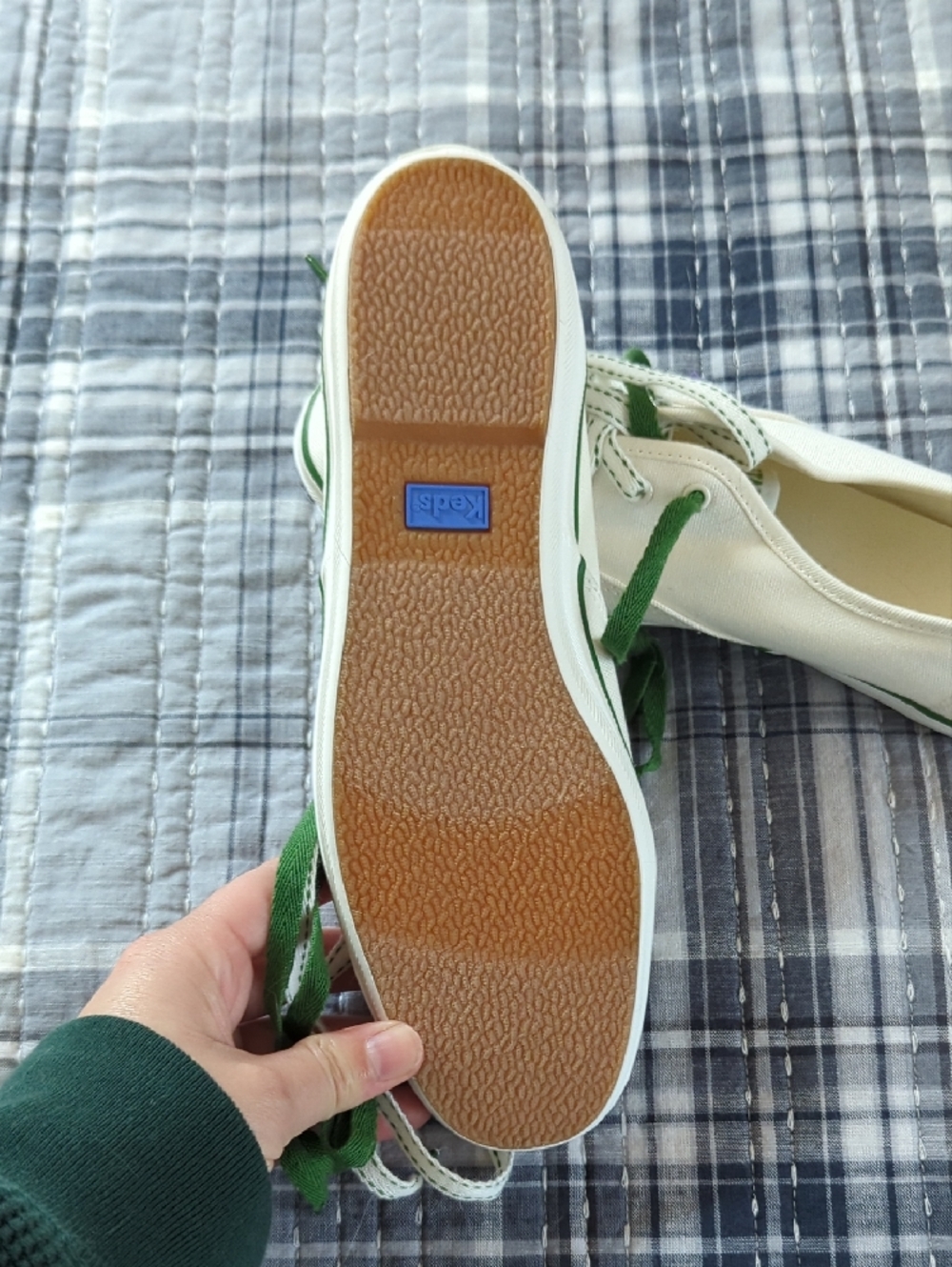STAUD + Keds Cream Canvas Low-Top Sneakers with Green Trim - Picture 3 of 4